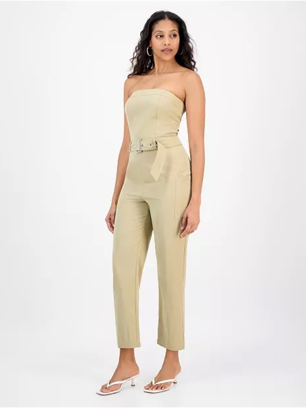 NWT Bar III Strapless Belted Jumpsuit in Khaki